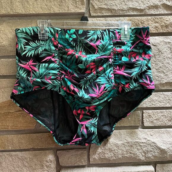 TORRID green palm and bird of paradise bikini set high waist black green 2x - Picture 9 of 13